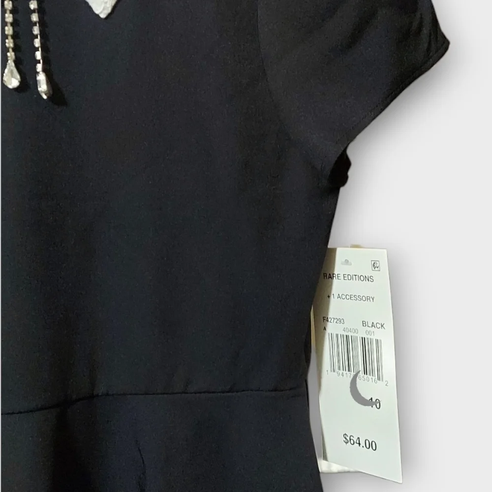 NWT Girl's Rare Editions Black Dress with White Lace Collar And Accessory ~sz 10